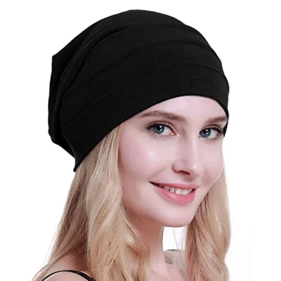 Afbeelding van osvyo Katoenen Chemo Hoeden Zachte Caps Kanker Hoofddeksels voor Vrouwen Haaruitval Verzegeld Verpakking, zwart, One size