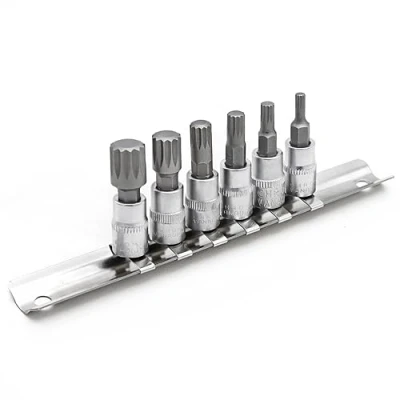 Afbeelding van DAKCOS 6 stks Spline Socket Set, M type, M4 M12 voor 1/4&quot; aandrijving, Triple Square Bit Premium S2 gelegeerd staal
