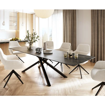 Afbeelding van DELIFE Eettafel Edge 300x100cm Laminam® keramiek bruin middenpoot kruis zwart