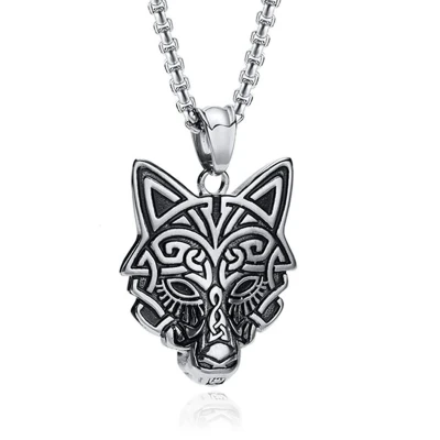 Afbeelding van Mendes Nordic Heren Ketting Rune Wolf Silver