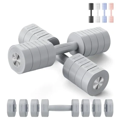 Afbeelding van MERACH halters, korte set van 2, verstelbaar, 4 in 1 halters voor dames, kg verstelbare gewichten, dumbell krachttraining, fitness, thuisgym, cadeau, grijs