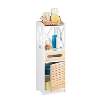 Afbeelding van Relaxdays kastje wit 5 plateaus badkamerkast keukenrek opbergrek hout Scandinavisch