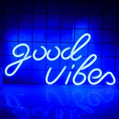 Afbeelding van Blue Good Vibes neonlicht, woorden neonbord, led neonborden voor wanddecoratie, 7,9 x 15,9 inch oplichtende borden woonkamer, speelkamer, kantoor, café, winkel, speelclublevering