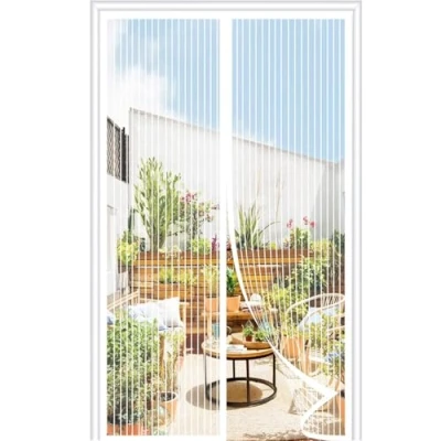 Afbeelding van Upgrade magnetisch vliegengaas voor deur, insectenbescherming, 105 x 220 cm, 32 magneten, balkondeur, vliegengordijn, eenvoudige klittenbandmontage zonder boren, automatisch sluiten, wit