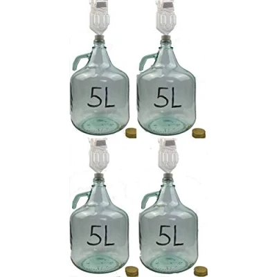 Afbeelding van Unbekannt Set van 4 5 liter flessen + stop fermentatiebuisje wijnballon gistballon glazen fles fermentatiecontainer