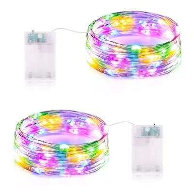 Afbeelding van Lichtsnoer op batterijen, 2 stuks, kleurrijke lichtketting 3 meter, 30 leds, voor Halloween, decoratie, feest, Kerstmis, tuin, binnendecoratie, kleurrijk
