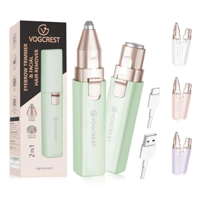 Afbeelding van Draagbare wenkbrauwtrimmer en gezichtshaar voor vrouwen, oplaadbare 2 in 1 haarverwijderaar wenkbrauwscheermes, wenkbrauwlippen lichaamshaarverwijderaar vrouwen met ingebouwd LED licht (groen)