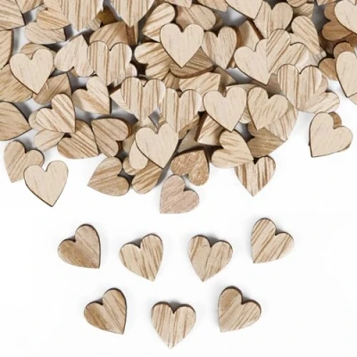 Afbeelding van 100 stuks houten hartjes, confetti, bruiloft, bruiloftsdecoratie, accessoires, tafeldecoratie, jubileum, handwerk, doe het zelf