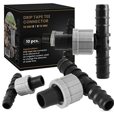 Afbeelding van 10 x T stuk 16 Dx16 druppelband druppelslang koppeling irrigatie connector irrigatieleiding aansluiting sprinklersystemen slangconnector parelslang V verdeler irrigatieaccessoires tuin