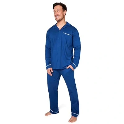 Afbeelding van CityComfort Herenpyjama set klassieke nachtkleding met lange mouwen en broekjes knopen, gezellige loungewear M 3XL cadeaus voor hem, Blauw,