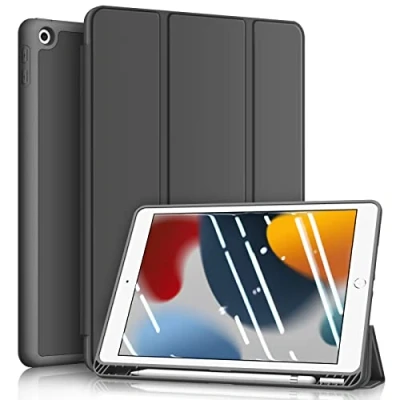 Afbeelding van Fintie Hoes voor iPad 10.2 inch 9. Generatie 2021/8. Gen 2020/7. 2019 met Pencil Houder, Ultradunne Superlicht Zachte TPU achterkant Beschermhoes Automatische Slaap waak Functie, Ruimte Grijs