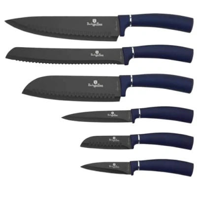 Afbeelding van Berlinger Haus Aquamarine 6 delige set professionele keukenmessen, lemmet van roestvrij staal, anti aanbaklaag, koken, uien, brood, santoku, schillen, ergonomische handgreep, metallic lijn design