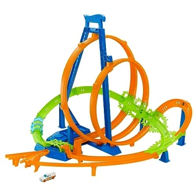 Afbeelding van Hot Wheels Baanset, Legendarisch Crashen en Knallen met 5 crashzones, gemotoriseerde booster 1 speelgoedauto, schaal 1:64, gemakkelijk op te bergen, HTP55