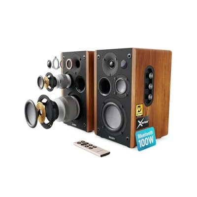 Afbeelding van MAJORITY Xtra Bass D100 Bluetooth luidsprekerboxen voor stereo installatie, 100 W, actieve luidspreker, HDMI ARC speaker, premium houten plankluidspreker