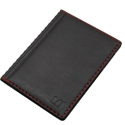 Afbeelding van myledershop Elegant ID kaarthoes/creditcardhouder met contrasterende naad 4 vakken MJ Design Germany Made in EU Designs, 4/zwart, Eén maat, kaartvak
