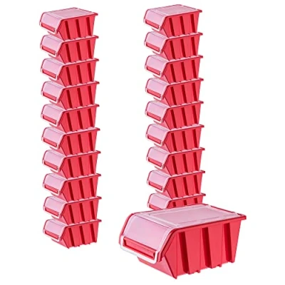 Afbeelding van KADAX Stapelkist met deksel, opbergbox van PP kunststof, in verschillende maten en kleuren, opbergdozen klep voor gereedschapswand (rood, 20 stuks, 155 x 100 mm)
