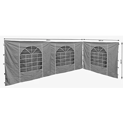 Afbeelding van QUICK STAR 2 zijpanelen met PVC raam 300x193cm / 400x193cm voor paviljoen Sahara 3x4m zijwand grijs