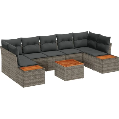 Afbeelding van vidaXL 8 delige tuinsofa set met kussens grijs poly rattan acacia