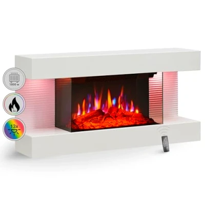 Afbeelding van Balderia Ida elektrische open haard, wandhaard met 3D vlameffect, verwarming 1800 W, afstandsbediening, startbediening, timer en thermostaat, wit