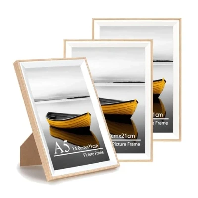 Afbeelding van Baoee A5 Eiken wit Two Tone fotolijst, Set van 3, fotolijst met acrylglas, frame, Poster certificaat muur monteerbaar