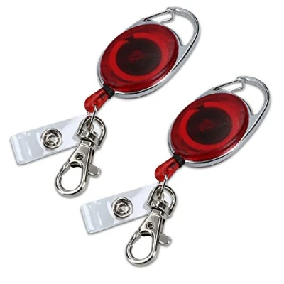Afbeelding van kwmobile sleutelhanger met uittrekbaar koord Set van 2 stuks Uitschuifbare broekclip voor sleutels en pasje Uittrekbare pasjeshouder Rood