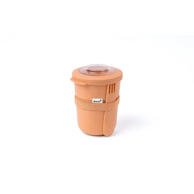 Afbeelding van Amuse Tylla Duo Peach Morning &amp; Noon Lunchbowl Lunchbox met Spork en Rekker Transparant Tritan Deksel Voor onderweg Lekvrij Oranje 150 + 450 ml
