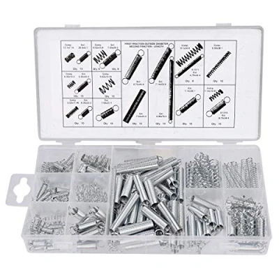 Afbeelding van Trekveer, assortiment trekveren en drukveren van verzinkt verenstaal, veer set met opbergdoos, 20 maten, 200 stuks