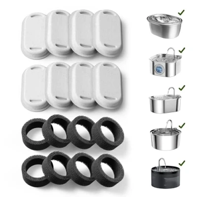 Afbeelding van PETLIBRO Cat waterfonteinfilters, 8 stuks vervangende filters voor kattenwaterfontein, roestvrij staal, 2L huisdierwaterfontein katten en honden