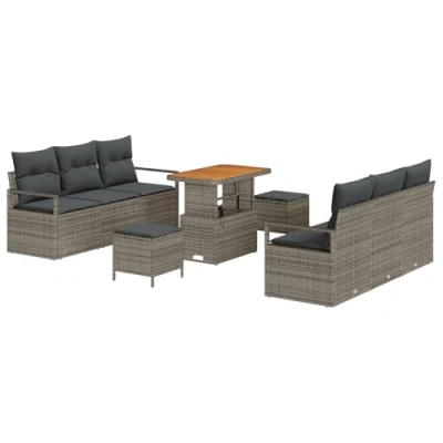 Afbeelding van vidaXL 9 delige Tuin Sofa Set met Kussens Grijs Poly Rattan Acacia