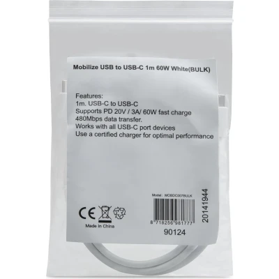 Afbeelding van Mobilize Cable USB C to 1m. 60W White (BULK)
