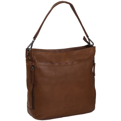 Afbeelding van Ruime Schoudertas damestas LIZZY Wax pull up cognac