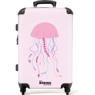 Afbeelding van NoBoringSuitcases.com® Koffer groot Rolkoffer lichtgewicht Roze met kwal Reiskoffer 4 wielen Grote trolley XL 20 kg bagage