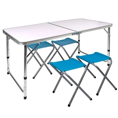 Afbeelding van AKTIVE Draagbare klaptafel camping voor 4 personen, in hoogte verstelbaar, inclusief krukken, de tuin, met stoelen, set klaptafels en stoelen (52893)