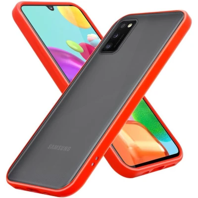 Afbeelding van Cadorabo Hoesje geschikt voor Samsung Galaxy A41 in Mat Rood Zwarte Knopen Hybride beschermhoes met TPU siliconen Case Cover binnenkant en matte plastic achterkant
