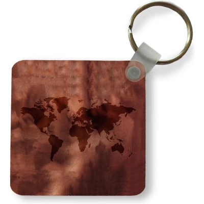 Afbeelding van Sleutelhanger Uitdeelcadeautjes Wereldkaart Bruin Rood Plastic