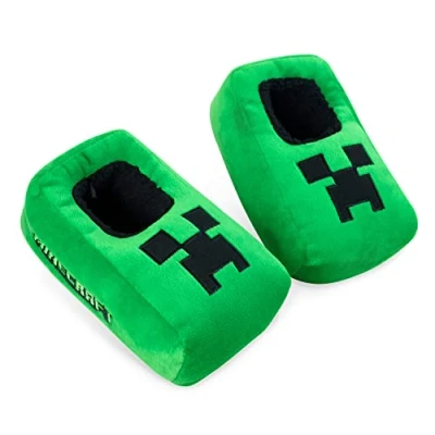 Afbeelding van Kinderpantoffels Minecraft Creeper, 3D huispantoffels voor kinderen, Zwart groen, Large