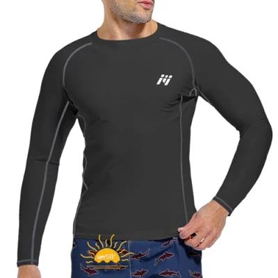 Afbeelding van MEETWEE Rash Guard Vest voor heren, lange mouwen/korte mouwen, uv bescherming, UPF 50+, sneldrogend, zwemmen, surfen, watersport