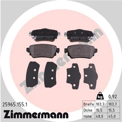 Afbeelding van ZIMMERMANN 25965.155.1 Remblokkenset met akoestische slijtagewaarschuwing Foto komt overeen de leveringsomvang NISSAN: Qashqai 2, X Trail, Leaf II