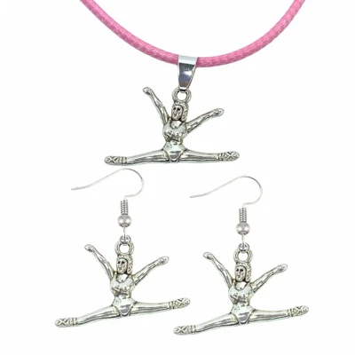Afbeelding van 2 delige set Turnen Split ketting zilveren oorbellen Charme Bijoux