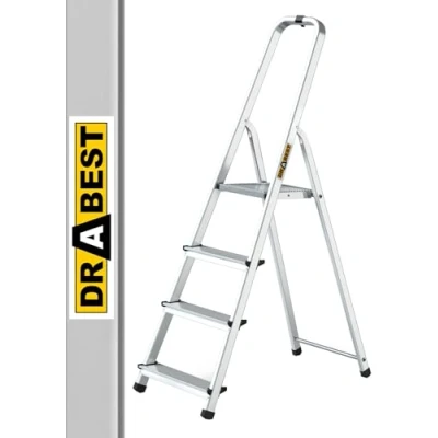 Afbeelding van Trapladder, 3 treden, opklapbaar, aluminium ladder met plank, huishoudladder, belastbaar tot 125 kg, staladder, vrije haak