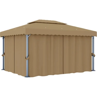 Afbeelding van vidaXL Prieel met gordijn 4x3 m aluminium taupe