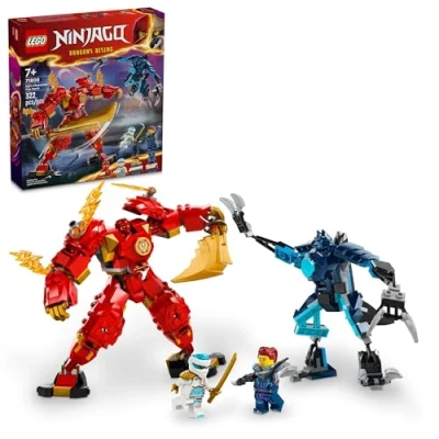 Afbeelding van LEGO NINJAGO Kai&#039;s Elemental Fire Mech actiefiguur, mini ninja speelgoed voor kinderen met aanpasbare rode figuur plus Kai en Zane minifiguren, avonturenset jongens meisjes vanaf 7 jaar,