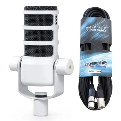 Afbeelding van Rode Podmic professionele podcast microfoon wit + Keepdrum XLR kabel