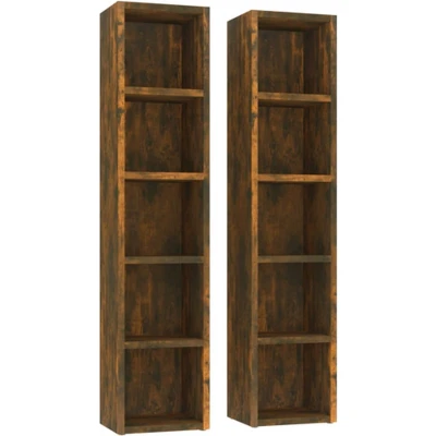 Afbeelding van CD kasten 2 st 21x16x93,5 bewerkt hout gerookt eikenkleurig