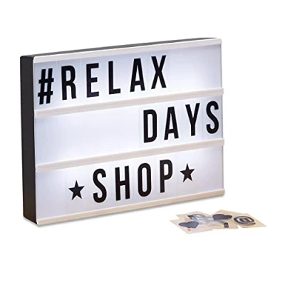 Afbeelding van Relaxdays Light Box, lichtbox set met 85 tekens, letters, LED lichtbord, HxBxD: 22 x 30 4,3 cm, wit/zwart
