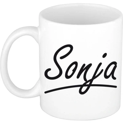 Afbeelding van Sonja voornaam kado beker / mok sierlijke letters gepersonaliseerde met Naam mokken
