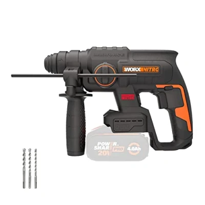 Afbeelding van WORX NITRO WX381.9 Accuboorhamer, 20 V, borstelloze motor, multifunctioneel gereedschap voor boren, hamerboren en beitelen, comfort dankzij anti trillingen ergonomisch design, zonder accu