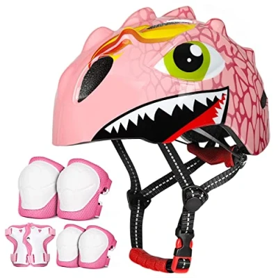 Afbeelding van VICTGOAL Kinderfietshelm voor jongens en meisjes, cartoon helm, perfect scooter, driewieler skateboard, verstelbare maat (roze set, S (50 54 cm)