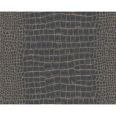 Afbeelding van AS Creation Trendwall 3710 03 371003 (Krokodillenleer) Zwart / Goud