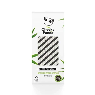 Afbeelding van The Cheeky Panda Bamboe papieren rietjes 250 gekleurde met zwarte strepen